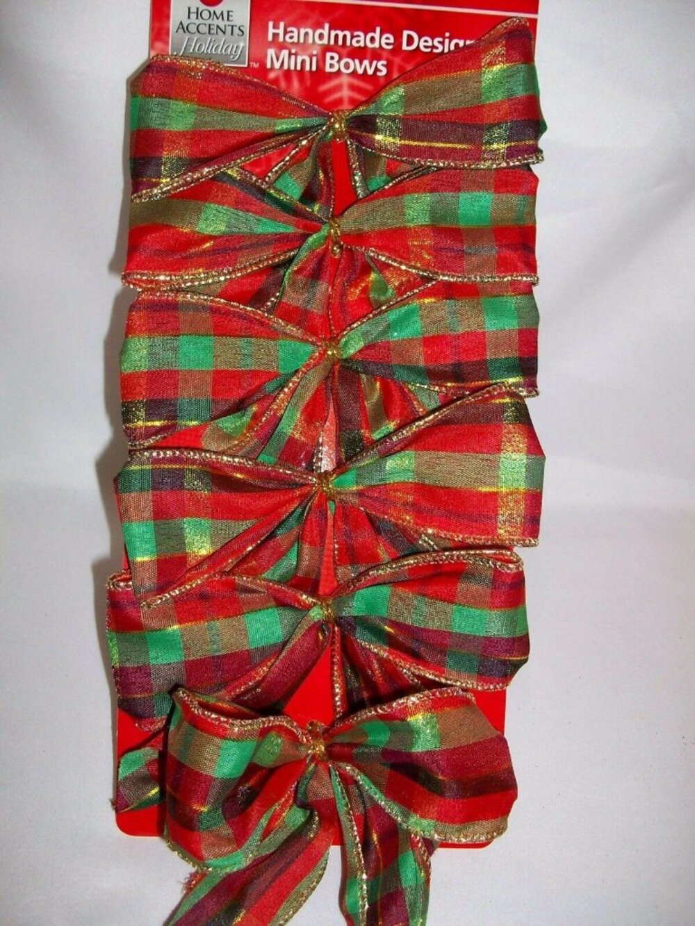Set 6 Hand Made Red Plaid Christmas Wired Mini Bows Wreath Mailbox Holiday Green